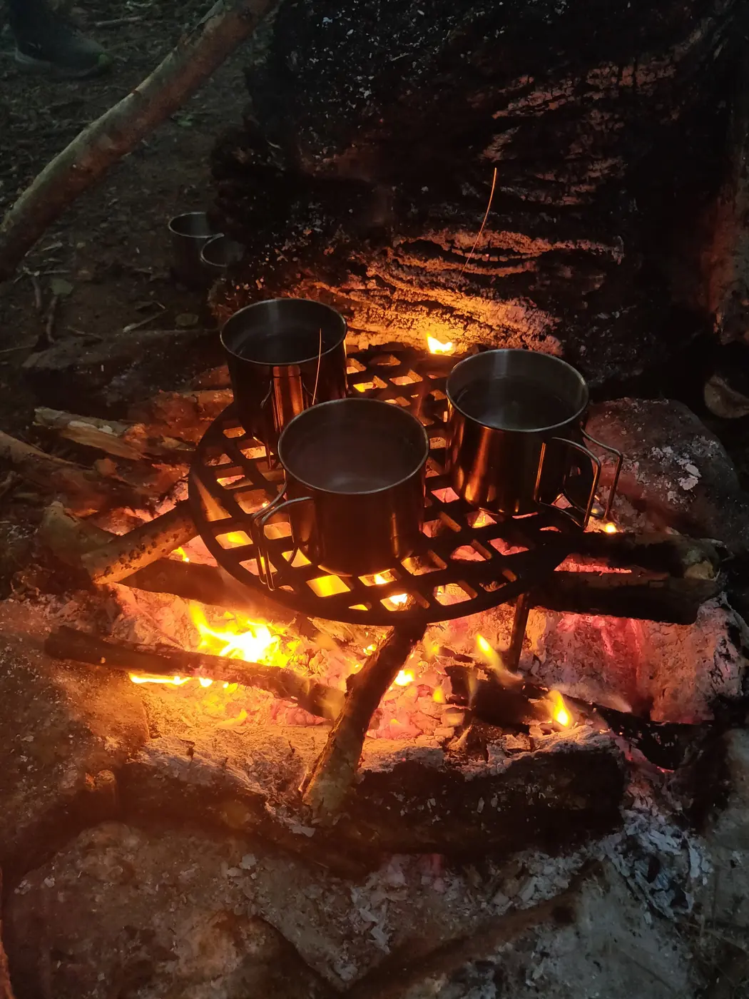 Marmites sur le feu de camp